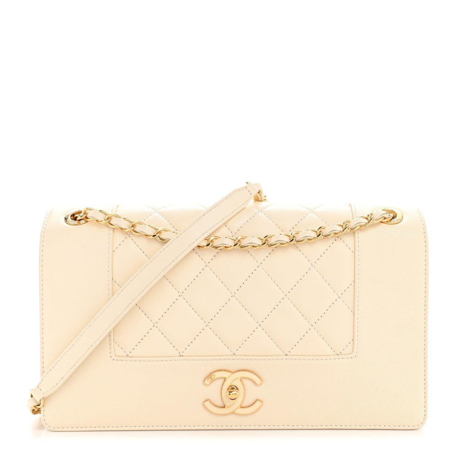 871f7a8ab8b265da60fa69f3690df83b.jpg Sheepskin Quilted Medium Vintage Mademoiselle Flap White - Image 1