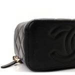 Lambskin Quilted Small Top Handle Vanity Case With Chain Black - Image 9