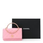 Lambskin Quilted Pick Me Up Wallet On Chain WOC Light Pink - Image 12