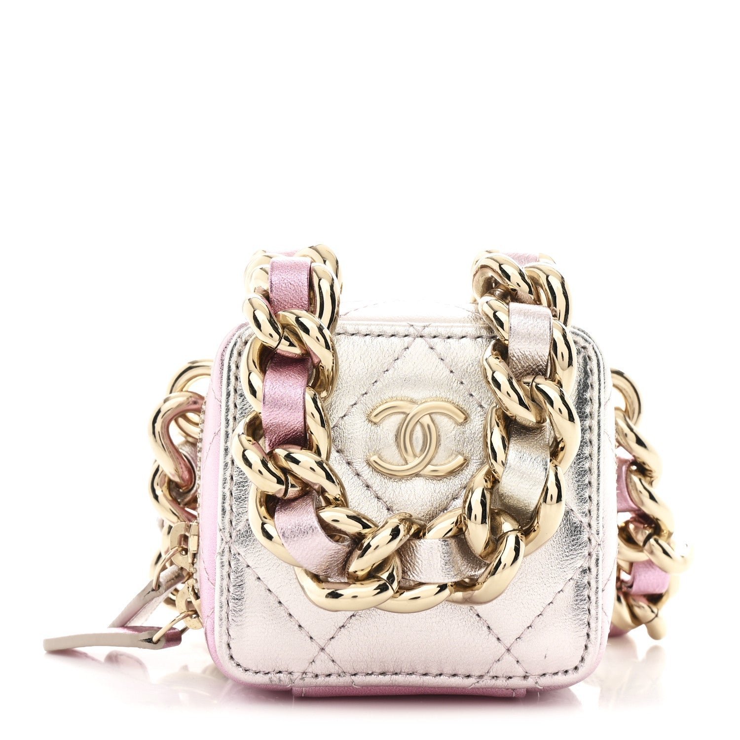 8b1205f1b46e6ef056ed38c88a10bfea.jpg Gradient Metallic Lambskin Quilted Like A Wallet Clutch With Chain Gold Pink - Image 1