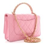 Lambskin Quilted Pick Me Up Wallet On Chain WOC Light Pink - Image 3