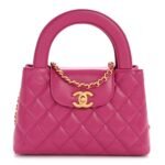 Shiny Aged Calfskin Quilted Nano Kelly Shopper Dark Pink