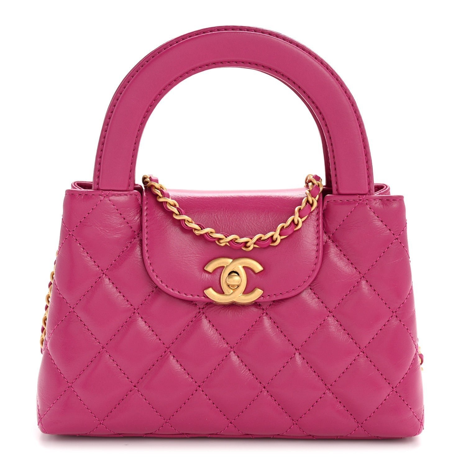 8b7a58a9a10ea9d631eb6758d64caba4.jpg Shiny Aged Calfskin Quilted Nano Kelly Shopper Dark Pink - Image 1