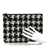 Tweed Quilted Medium Cosmetic Pouch Black Ecru White - Image 2