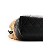 Suede Calfskin Shiny Lambskin Quilted Small Shopping Bag Beige Black - Image 9