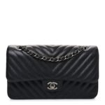 Iridescent Caviar Chevron Quilted Medium Double Flap Black