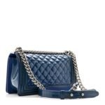 Patent Calfskin Quilted Medium Plexiglass Boy Flap Blue - Image 3