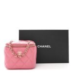 Lambskin Quilted Pearl Crush Mini Vanity Case With Chain Dark Pink - Image 11