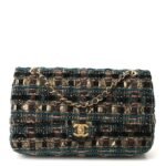 Tweed Metallic Lambskin Quilted Egyptian Double Flap Multicolor Gold