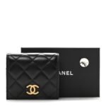 Lambskin Quilted CC Compact Bifold Wallet Black - Image 8