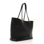 Perforated Grained Calfskin Large Shopping Tote Black - Image 3
