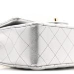Metallic Calfskin Quilted Mini Rectangular Flap Silvery - Image 8