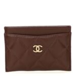 Lambskin Quilted Card Holder Burgundy