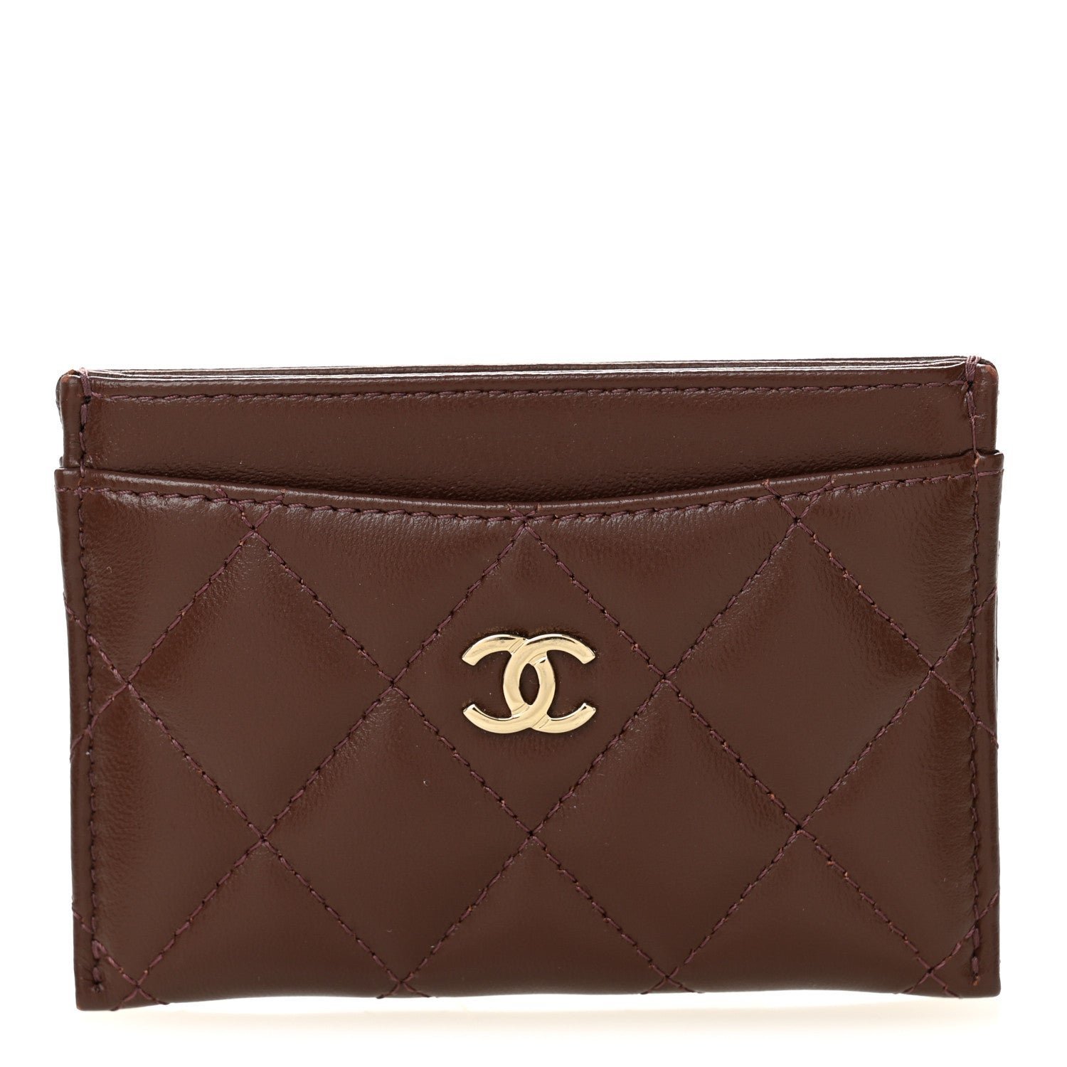 9a004b7a721278fd42aa72a8a3de92b9.jpg Lambskin Quilted Card Holder Burgundy - Image 1