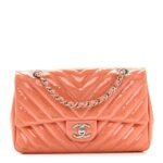 Patent Chevron Quilted Medium Single Flap Pink