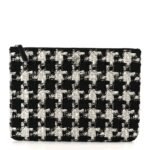Tweed Quilted Medium Cosmetic Pouch Black Ecru White