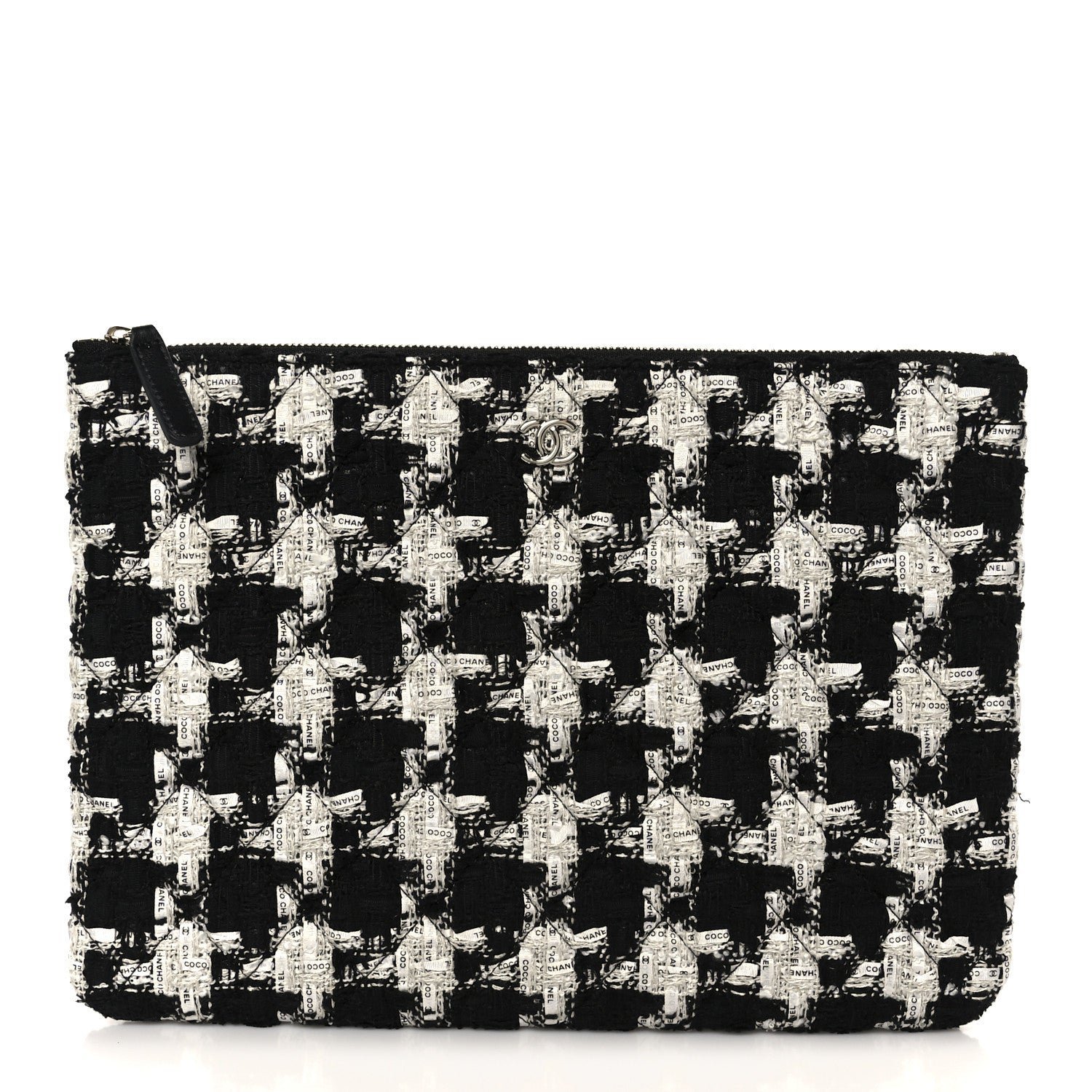 9db16f0f802996b8fecea75756d55dc5.jpg Tweed Quilted Medium Cosmetic Pouch Black Ecru White - Image 1