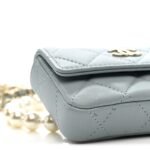 Lambskin Quilted Pearl Chain Belt Bag Light Blue - Image 10