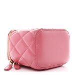 Lambskin Quilted Pearl Crush Mini Vanity Case With Chain Dark Pink - Image 4