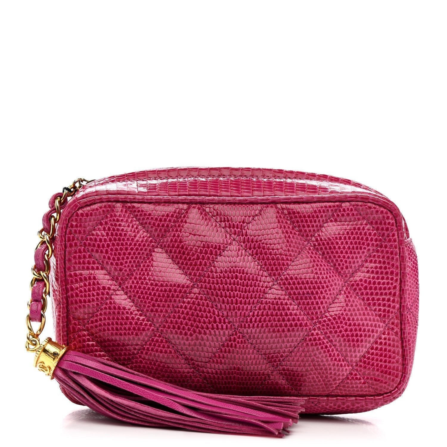 a21de845bf118bcc8153802f69772f4e.jpg Lizard Quilted Tassel Clutch Pink - Image 1