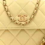Lambskin Quilted Pearl Crush Clutch With Chain Yellow - Image 9