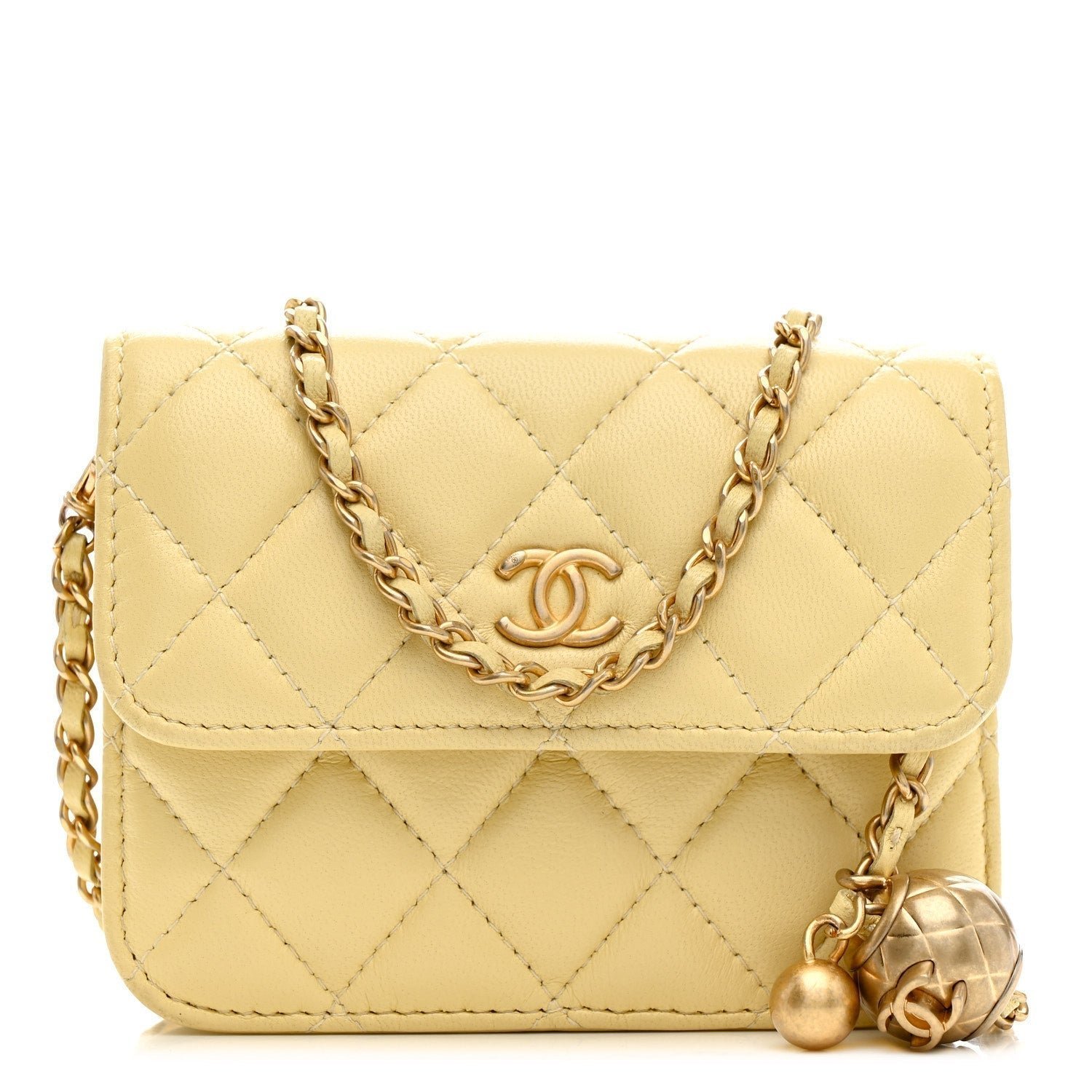 a36dba14a8104071b878a5ad7e40da8d.jpg Lambskin Quilted Pearl Crush Clutch With Chain Yellow - Image 1