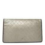 Metallic Calfskin Diamond Embossed Yen Wallet Grey