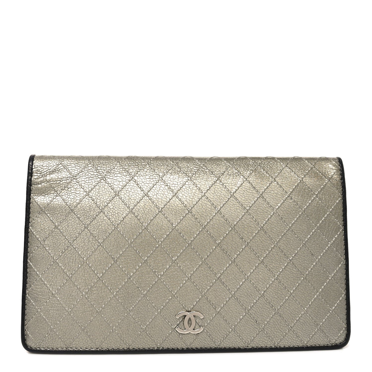 a54072027a86846b6762a2b80e159cf6.jpg Metallic Calfskin Diamond Embossed Yen Wallet Grey - Image 1
