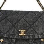 Washed Denim Quilted Maxi Flap Bag Black - Image 8