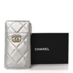 Lambskin Quilted Chanel 19 Phone and Card Holder Silver - Image 9