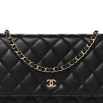 Lambskin Quilted Wallet On Chain WOC Black - Image 9