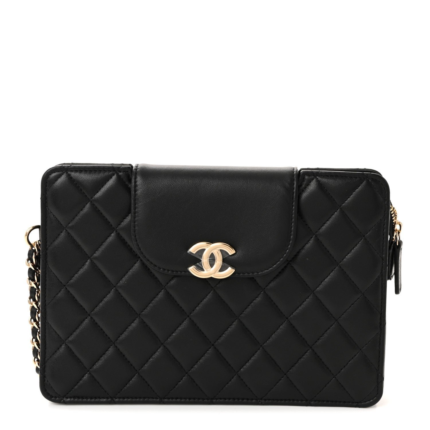 ab2c0753d6b26e0d9e7c65e4683bf92d.jpg Lambskin Quilted CC Pouch Wristlet Black - Image 1