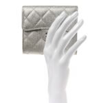 Metallic Caviar Quilted Compact Flap Wallet Silver - Image 2