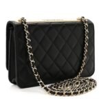Lambskin Quilted Trendy CC Wallet On Chain WOC Black - Image 3