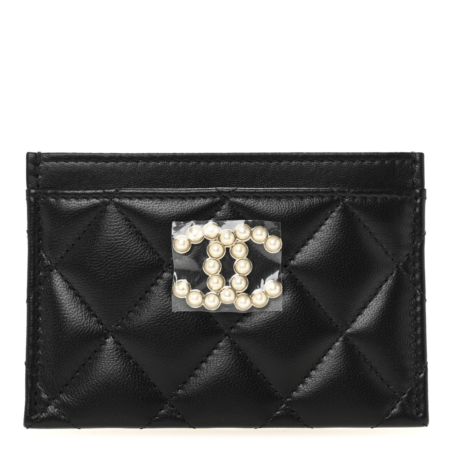 b0569395e07caa12dae7f2ffe8088bba.jpg Lambskin Quilted Pearl CC Chanel Card Holder Black - Image 1