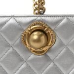 Metallic Lambskin Quilted Evening By The Sea Clutch Silver - Image 7