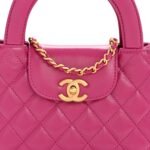 Shiny Aged Calfskin Quilted Nano Kelly Shopper Dark Pink - Image 8