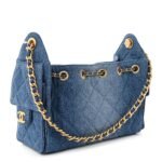 Washed Denim Quilted Mini Chanel 25 Handbag Blue - Image 3