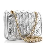 Metallic Calfskin Quilted Braided Mini Rectangular Flap Silver - Image 3