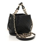 Lambskin Quilted Resin Bi-Color Chain Bucket Bag Black - Image 3
