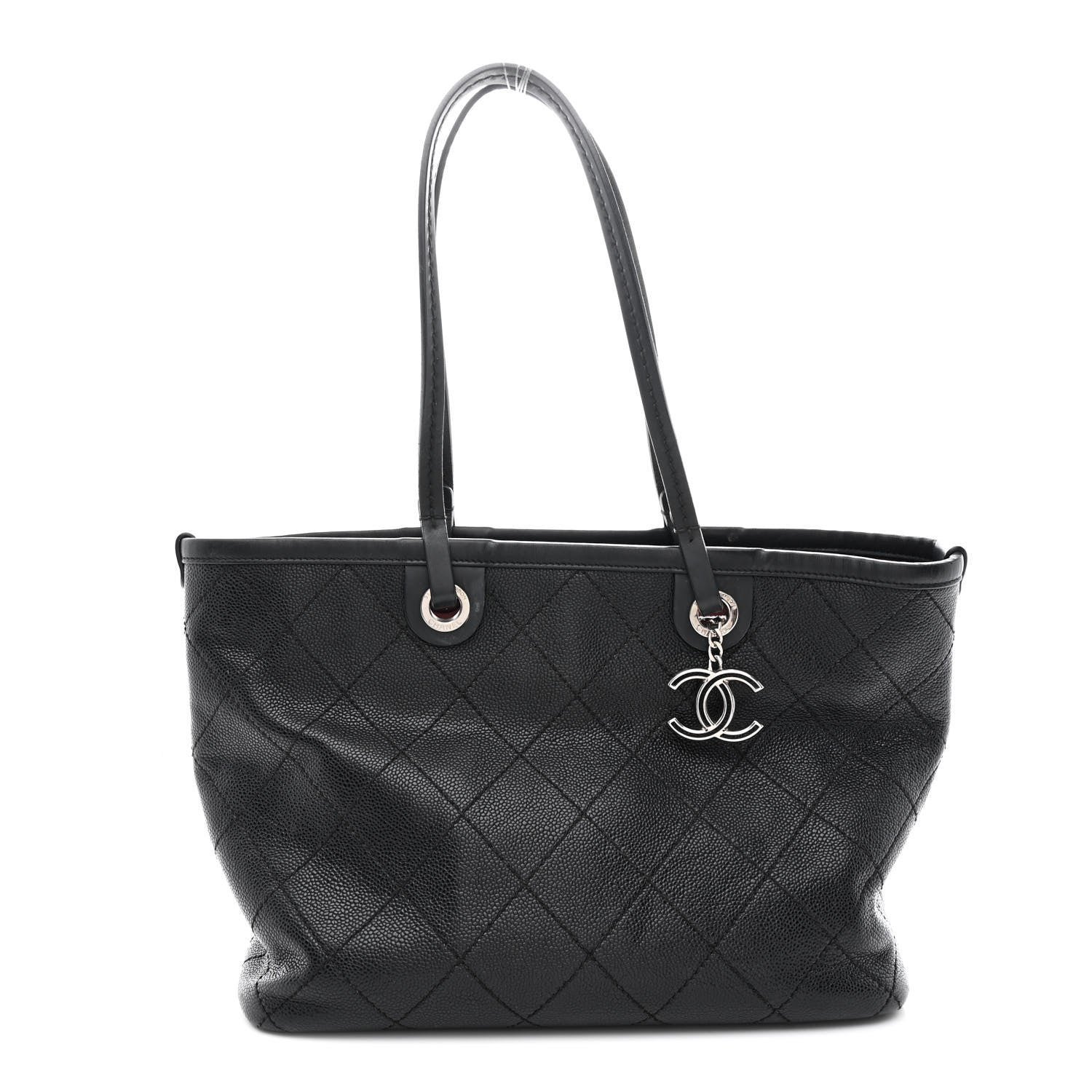 b80c392344b87faf646bc2603c6bc3a8.jpg Grained Calfskin Shopping Fever Tote Black - Image 1