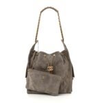 Suede Quilted Medium Chanel 25 Handbag Grey - Image 3