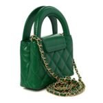 Shiny Aged Calfskin Quilted Mini Nano Kelly Shopper Green - Image 3
