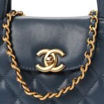Shiny Aged Calfskin Quilted Nano Kelly Shopper Dark Blue - Image 8