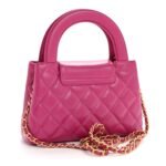 Shiny Aged Calfskin Quilted Nano Kelly Shopper Dark Pink - Image 3
