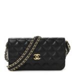 Lambskin Quilted Flap Shoulder Bag Chain Black