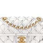 Metallic Calfskin Quilted Braided Mini Rectangular Flap Silver - Image 8