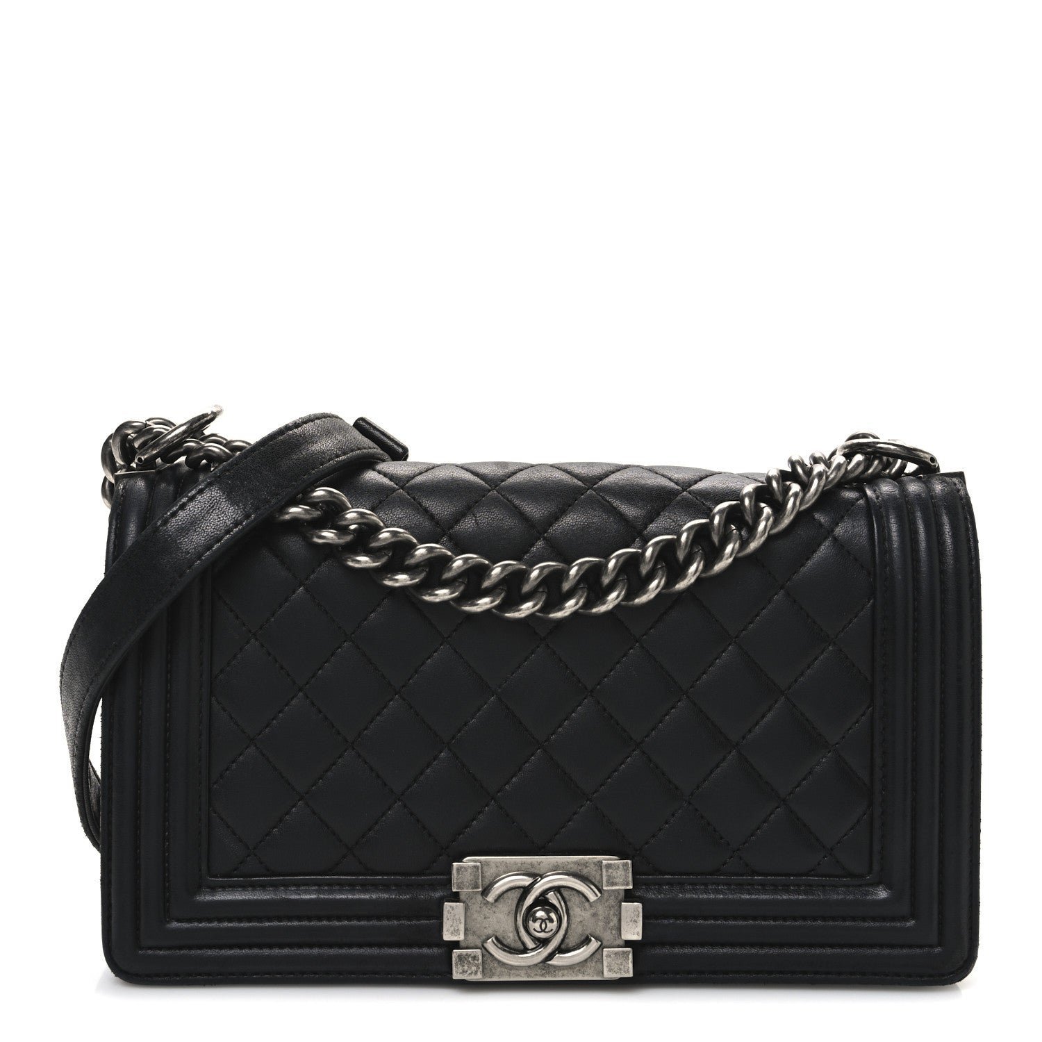 c0eca4ad4bba0bd828e0fc588563a376.jpg Lambskin Quilted Medium Boy Flap Black - Image 1