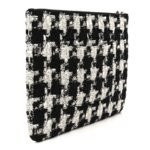 Tweed Quilted Medium Cosmetic Pouch Black Ecru White - Image 3