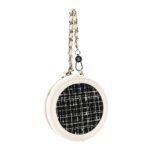 Tweed Quilted Round Filigree Pouch With Chain White Black - Image 3